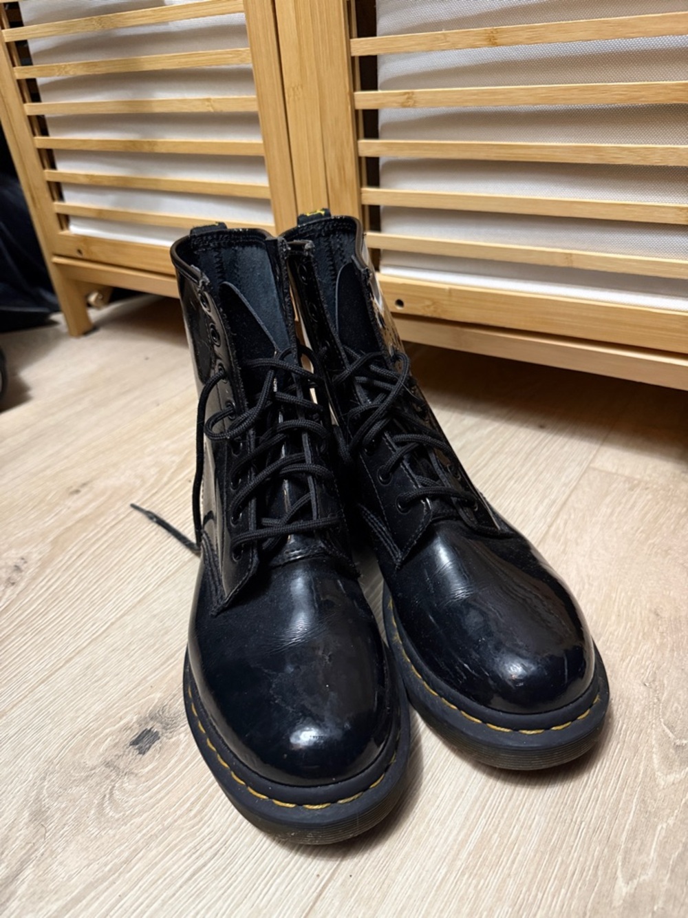 Dr. Martens Black Patent Leather Lace-Up Ankle Boots